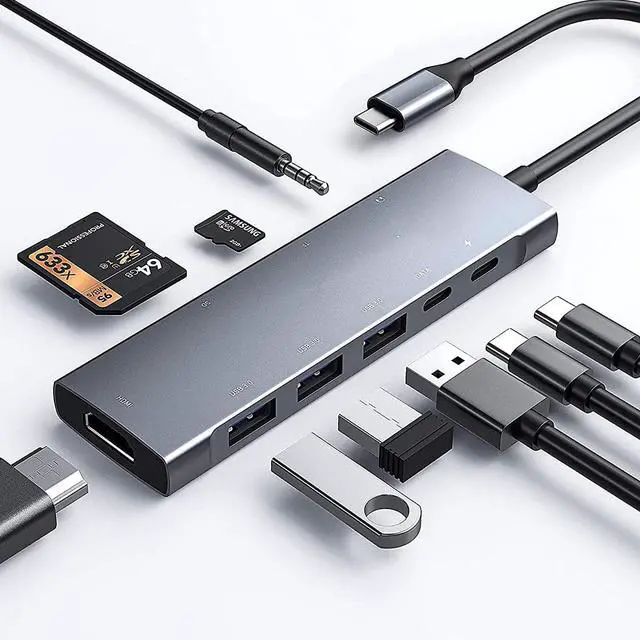 Main image of USB C Adapter Docking Station for Galaxy dex iPad Pro,USB-C Multiport Adapter with 4K HDMI,3.5mm Jack,PD 100W,3 USB3.0,SD/TF Card Slot,for MacBook iPhone 15 Samsung Tab