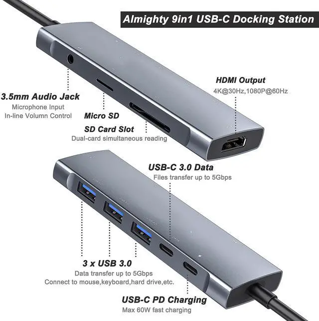 Alt view image 2 of 5 - USB C Adapter Docking Station for Galaxy dex iPad Pro,USB-C Multiport Adapter with 4K HDMI,3.5mm Jack,PD 100W,3 USB3.0,SD/TF Card Slot,for MacBook iPhone 15 Samsung Tab
