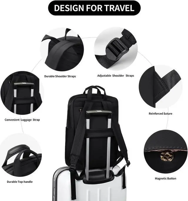 Alt view image 4 of 5 - GOLF SUPAGS Travel Laptop Backpack for Women Anti Theft Slim Durable College Bookbag Business Computer Bag Fit 13.3Inch Notebook (Black, 13.3Inch)