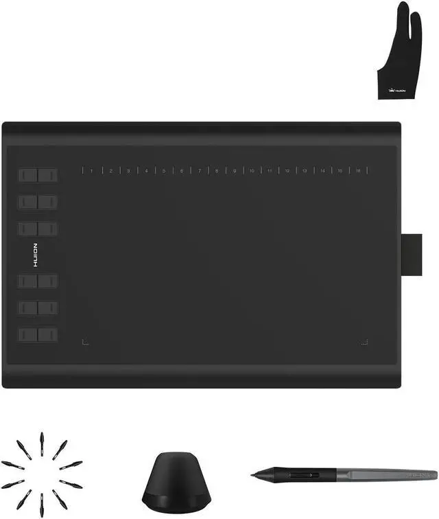 Main image of Huion Inspiroy H1060P Graphics Drawing Tablet with Digital Pen PW100 and 1 PCS Black Gloves, OTG Adapters Included