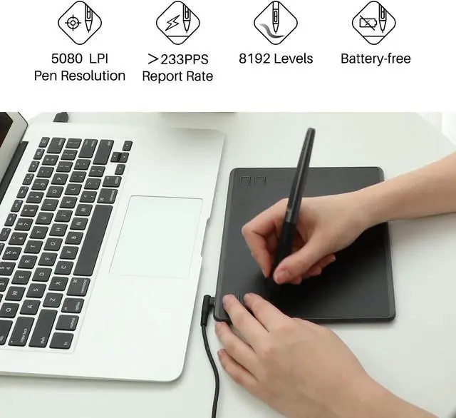Alt view image 4 of 5 - HUION HS64 Digital Drawing Tablet with Battery-Free Stylus and HUION Artist Glove for Linux, Windows, Mac and Android