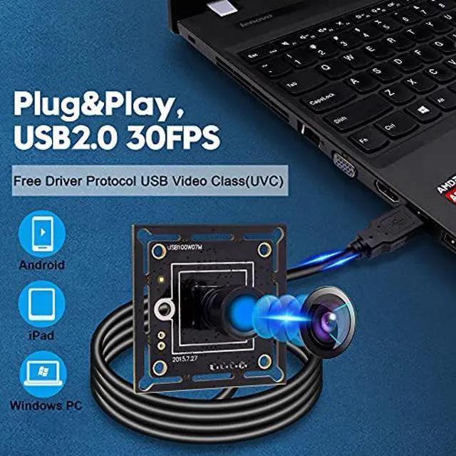 Alt view image 3 of 5 - IFWATER USB Camera 720P Webcam 100 Degree Wide Angle Lens USB Camera Module for Computer Mini UVC Industrial Embedded Webcam Board USB2.0 High Speed Plug and Play for Industrial Machine Vision
