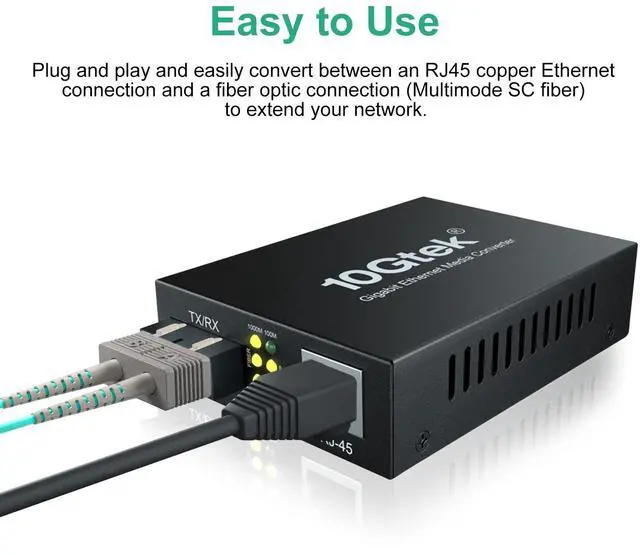 Alt view image 3 of 5 - ipolex Gigabit Multi-Mode SC Fiber to Ethernet Media Converter, Built-in SFP Fiber Module, 850nm, MMF, Duplex, up to 550 Meters, Dual SC Fiber to 10/100/1000Base-TX (UTP/STP/Cat5e/Cat6 RJ45), 2 Pack