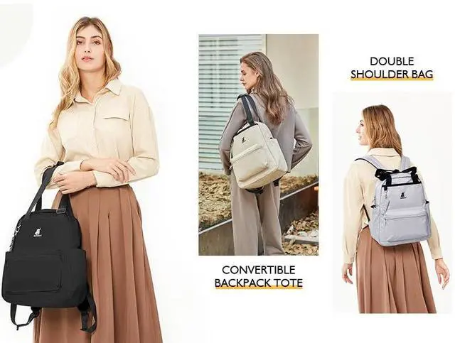 Alt view image 3 of 5 - Kah&Kee Backpack Purse For Women Man Convertible Backpack Tote With Laptop Compartment 14 Inch Work Backpacks Waterproof Nurse Teacher Bag College Tote Daypack (Light Gray)