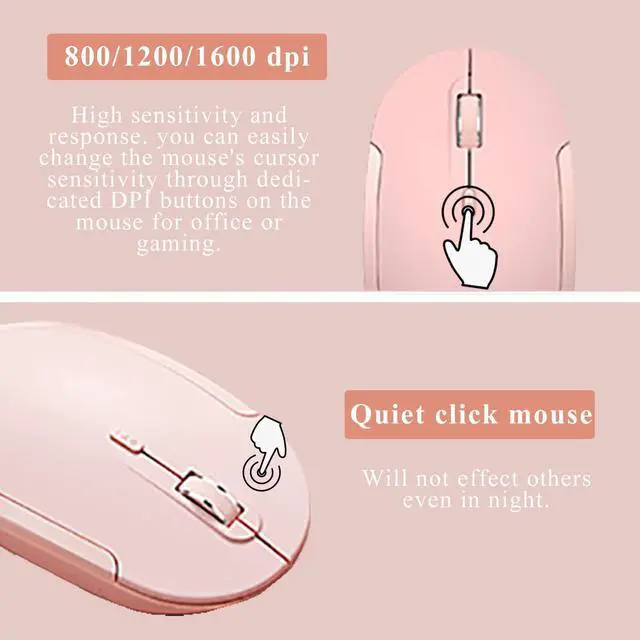 Alt view image 4 of 5 - Wireless Keyboard and Mouse Combo,JieruiDeng 2.4Ghz USB Cordless Slim Silent Keyboard and Mouse Kit Home Office Game Use for Computer,Laptop,PC Desktops,Mac (Pink)
