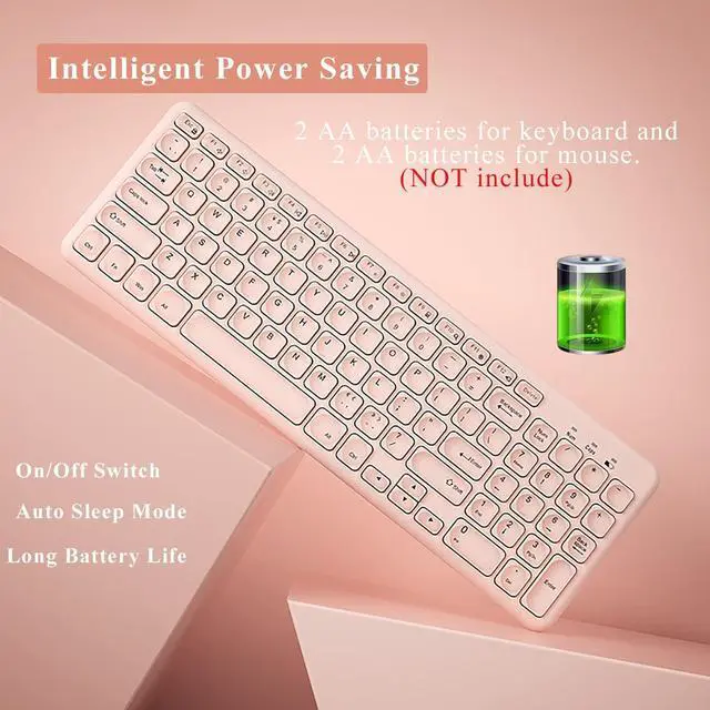 Alt view image 5 of 5 - Wireless Keyboard and Mouse Combo,JieruiDeng 2.4Ghz USB Cordless Slim Silent Keyboard and Mouse Kit Home Office Game Use for Computer,Laptop,PC Desktops,Mac (Pink)