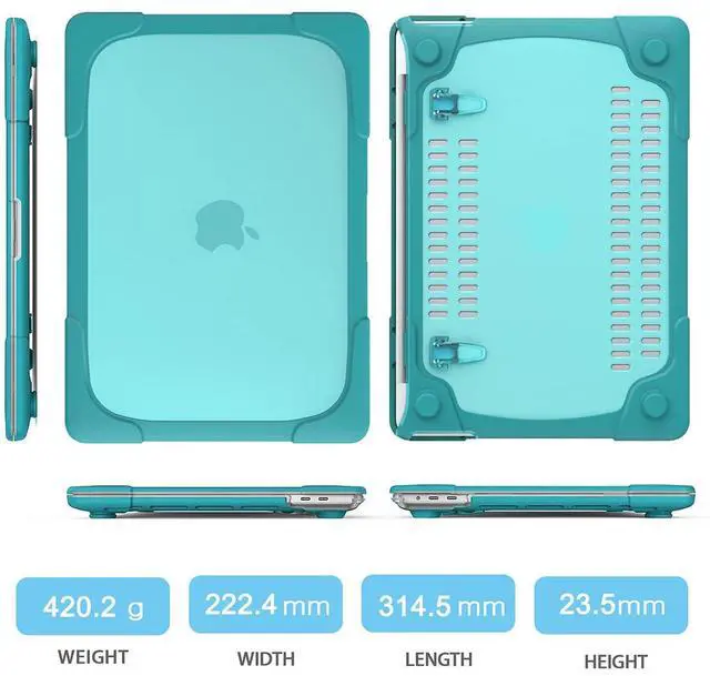 Alt view image 2 of 5 - Mektron for MacBook Pro 13 Case M1 M2 A2338 A2289 A2251 2022 2021 2020 Release, Heavy Duty Slim Hard Shell Dual Layer Protective Cover with Fold Kickstand Pro 13 inch Touch Bar & Touch ID, Sky Blue