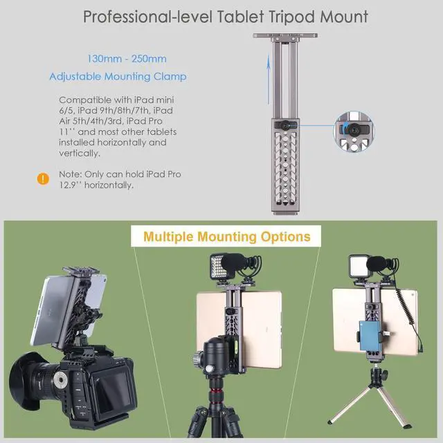 Alt view image 3 of 5 - NICEYRIG Aluminum Tripod Mount for iPad Pro 12.9'' 11''/Air 10.9'' 10.5''/Mini 8.3'' 7.9'' Video Recording Vlog Vlogging Lives, Professional Tablet Holder with QR Plate for Arca-Swiss - 502