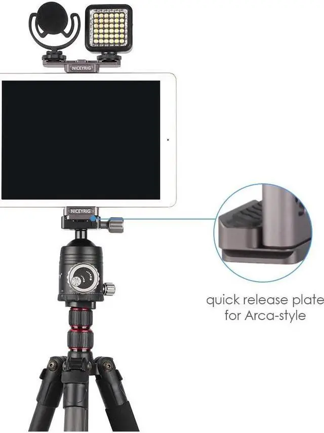 Alt view image 4 of 5 - NICEYRIG Aluminum Tripod Mount for iPad Pro 12.9'' 11''/Air 10.9'' 10.5''/Mini 8.3'' 7.9'' Video Recording Vlog Vlogging Lives, Professional Tablet Holder with QR Plate for Arca-Swiss - 502