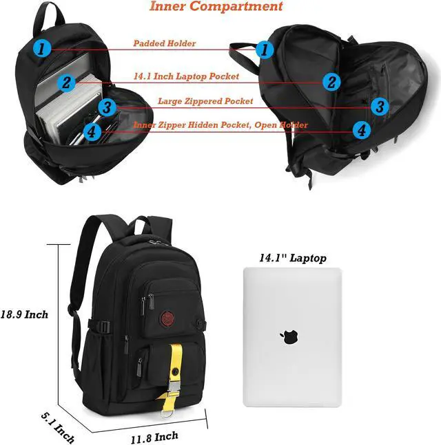 Alt view image 5 of 5 - NICGID Laptop Backpack, 14.1'' Laptop Bag Travel Bag Daypack for Men Women Outdoor Sports