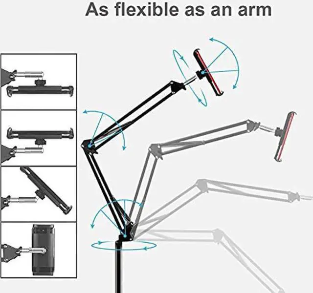 Alt view image 2 of 5 - OHITEC Heavy Duty Phone/Tablet Metal Holder Universal Mobile Cell Smartphone Mount Lazy Bracket 360deg Rotation Gooseneck Clamp Stand Flexible Long Arm (Black, 5.7 feet)