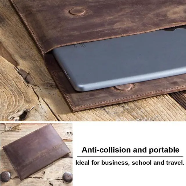 Alt view image 5 of 5 - Genuine Leather iPad Sleeve 12.9, Handmade Tablet Sleeves w/Magnetic Button for iPad Pro 12.9" / New iPad Air / 11 inch iPad Pro, Best Gift for Men