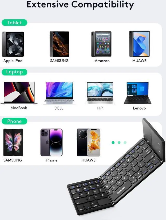 Alt view image 2 of 5 - Samsers Foldable Bluetooth Keyboard with Touchpad - Portable Wireless Keyboard with Holder, Rechargeable Full Size Ultra Slim Pocket Folding Keyboards for Android Windows iOS Tablet & Laptop - Black