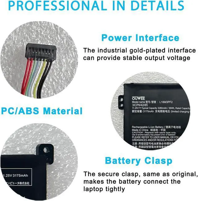 Alt view image 3 of 5 - OUWEE L18M3PF2 Laptop Battery Compatible with Lenovo Ideapad L3-15IML05 L340-15API L340-15IWL L340-17API L340-17IWL L340-15IWL/L340-15API Touch Series 5B10W67198 L18D3PF1 L18C3PF2 L18L3PF1 11.25V 36Wh