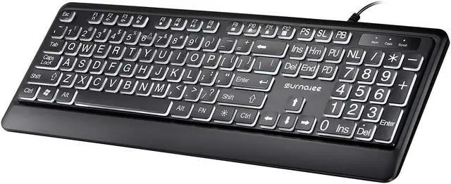 Main image of SurnQiee Large Letter Print Keyboard, 104 Keys Standard Full Size USB Wired White LED Backlit Computer Keyboard (KB612)