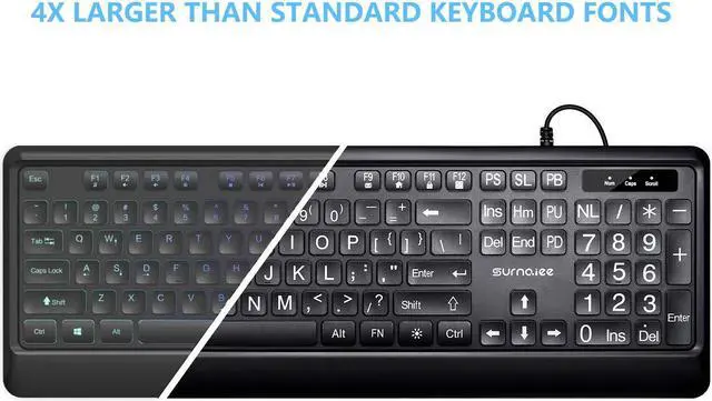 Alt view image 4 of 5 - SurnQiee Large Letter Print Keyboard, 104 Keys Standard Full Size USB Wired White LED Backlit Computer Keyboard (KB612)