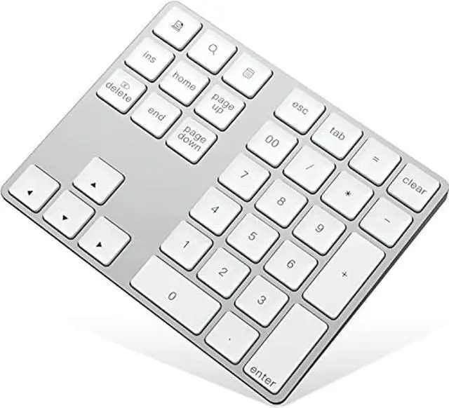 Main image of Bluetooth Number Pad Aluminum Rechargeable Wireless Numeric Keypad Slim 34-Keys External Numpad Keyboard Data Entry Compatible for Laptops, PC, Desktop, Computers, ETC (Silver)