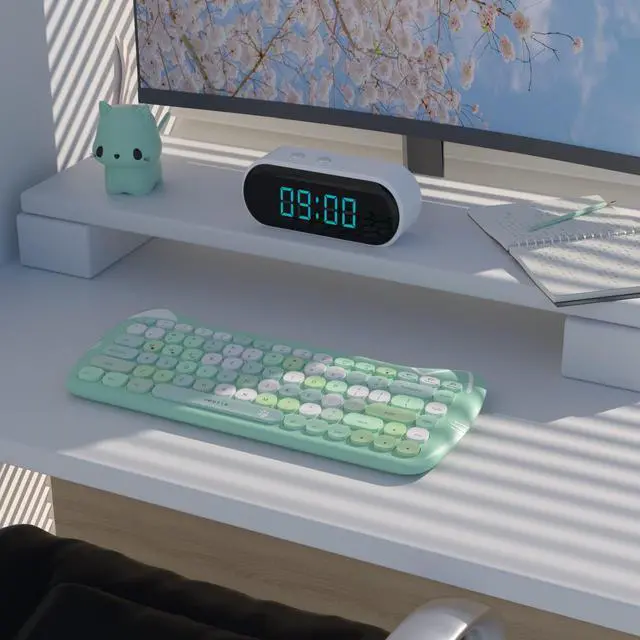 Alt view image 3 of 5 - UBOTIE Bluetooth Wireless Keyboards, Colorful Cute Cat Deisgn Office Keyboards, Portable Slim Compact Size for Laptop, Tablet, Smart Phones(Green-Colorful)