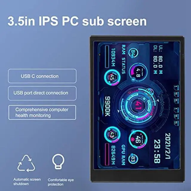 Alt view image 2 of 5 - VBESTLIFE Computer Temp Monitor, 3.5Inch Mini USB C PC Temperature Display CPU Data Monitor PC Sensor Panel Display, for DIY Computer (Black)