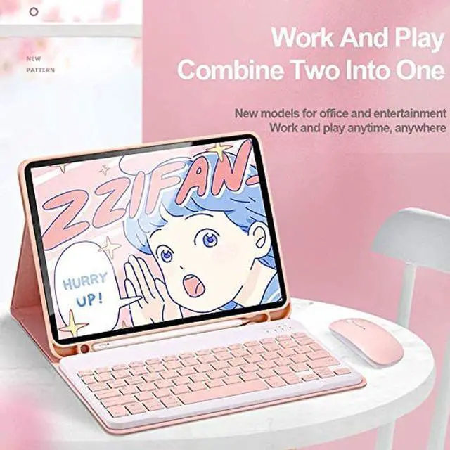 Alt view image 2 of 5 - AnMengXinLing iPad Air 5th Gen 2022 / iPad Air 4th Gen 2020 Keyboard Case + Mouse Detachable Wireless Bluetooth Keyboard Pencil Holder Slim Leather Smart Cover for 10.9 inch iPad Air 2022/2020,Pink