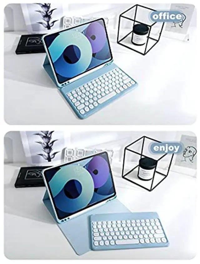 Alt view image 4 of 5 - Keyboard Case for iPad Mini 7th/6th Generation 8.3 Inch, Case for iPad Mini 7 A17 Pro/Mini6 Keyboard with Mouse, Cute Round Key Detachable Keyboard Case with Pencil Holder, Teal