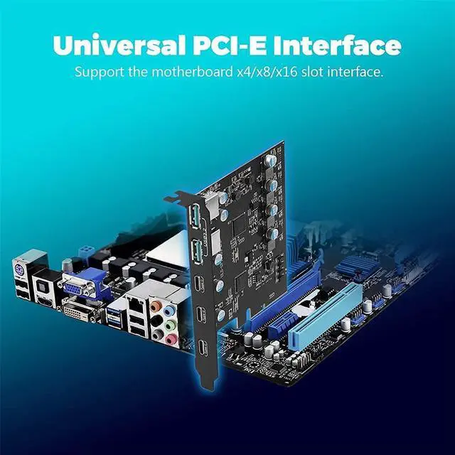 Alt view image 3 of 5 - PCIe to USB 3.2/USB 3.1 Gen 2 Card 10Gbps 5-Port (3X USB C -2X USB A) PCI Express Expansion Card PC Internal USB Hub for Windows 10/8/7 Linux and MAC OS 10.8.2 Above