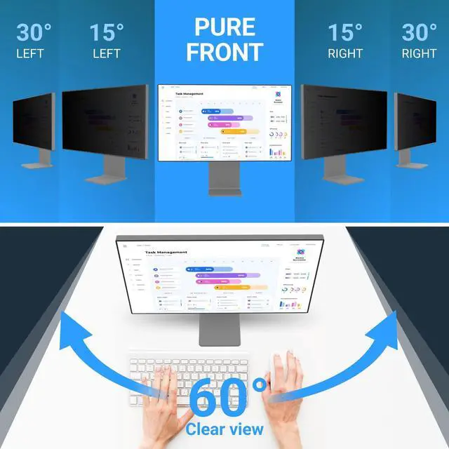 Alt view image 2 of 5 - 27 Inch Monitor Privacy Screen Computer Screen Privacy Filter for 16:9 Widescreen Monitors Anti-Glare Blue Light Filter Privacy Cover