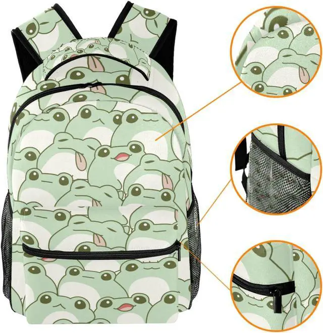 Alt view image 3 of 5 - JAVENPROEQT Durable Backpack for Middle Student, Cute Frog Seamless Pattern Adult Laptop Bookbag Travel Work Bag