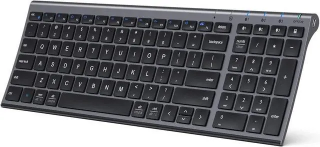 Main image of iClever BK10 Bluetooth Keyboard, Universal Bluetooth 5.1 Wireless Keyboard with Number Pad, Ergonomic Design, Multi-Device Compatibility, Stable Connection for Mac, iPad, iPhone, Android, Windows