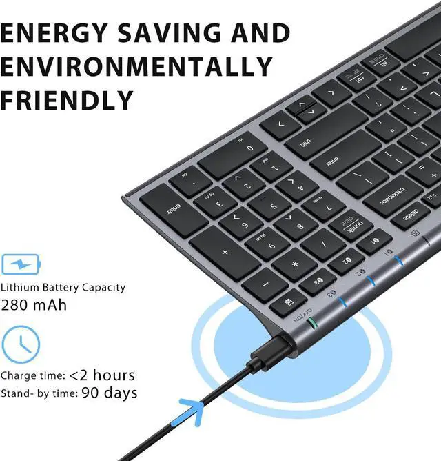 Alt view image 3 of 5 - iClever BK10 Bluetooth Keyboard, Universal Bluetooth 5.1 Wireless Keyboard with Number Pad, Ergonomic Design, Multi-Device Compatibility, Stable Connection for Mac, iPad, iPhone, Android, Windows