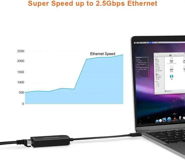 Alt view image 4 of 5 - CableCreation 2.5G Ethernet to USB Adapter, Gigabit LAN Dongle Compatible with MacBook Windows 10,8.1, macOS X 10.6-10.15, Black