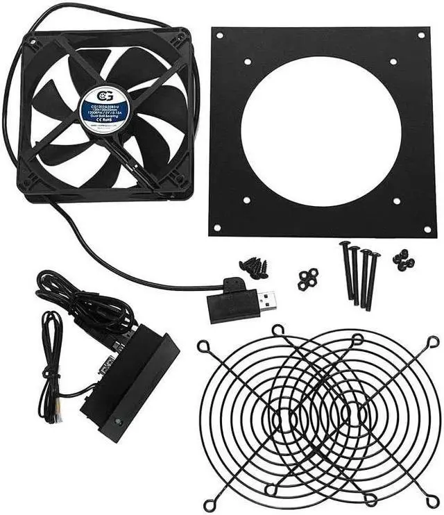 Alt view image 2 of 4 - Single 120mm USB Fan with Bracket and Preset Thermostat