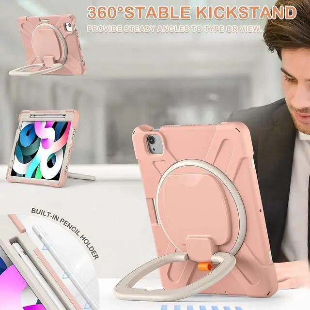 Alt view image 4 of 5 - BATYUE iPad Air 5th/4th Generation Case 10.9 inch 2022/2020, iPad Pro 11" 4th/3rd/2nd/1st Gen Case 2022/2021/2020/2018, with Pencil Holder+Kickstand+Shoulder Strap (Rose Gold)