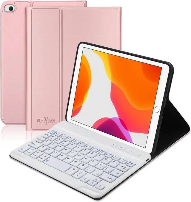 Main image of BORIYUAN iPad mini Keyboard Case, Detachable Wireless Bluetooth Keyboard Slim Folio Smart Cover for Apple iPad mini 5 2019/iPad Mini 1 2 3 4 - Rose Gold