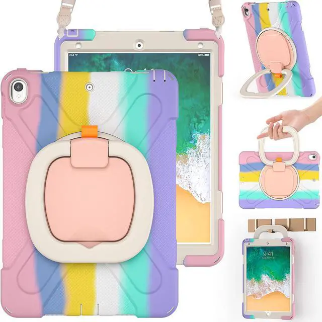 Main image of BRAECN iPad Air 3 10.5" 2019 Case, Protective Silicone Case with Hand Grip, Pencil Holder, Kickstand, Shoulder Strap for iPad Air 10.5" (3rd Gen)/iPad Pro 10.5 Inch-Colorful Pink