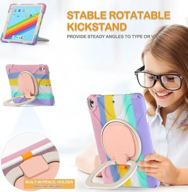 Alt view image 3 of 5 - BRAECN iPad Air 3 10.5" 2019 Case, Protective Silicone Case with Hand Grip, Pencil Holder, Kickstand, Shoulder Strap for iPad Air 10.5" (3rd Gen)/iPad Pro 10.5 Inch-Colorful Pink