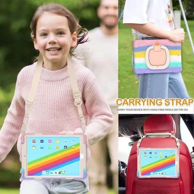 Alt view image 5 of 5 - BRAECN iPad Air 3 10.5" 2019 Case, Protective Silicone Case with Hand Grip, Pencil Holder, Kickstand, Shoulder Strap for iPad Air 10.5" (3rd Gen)/iPad Pro 10.5 Inch-Colorful Pink