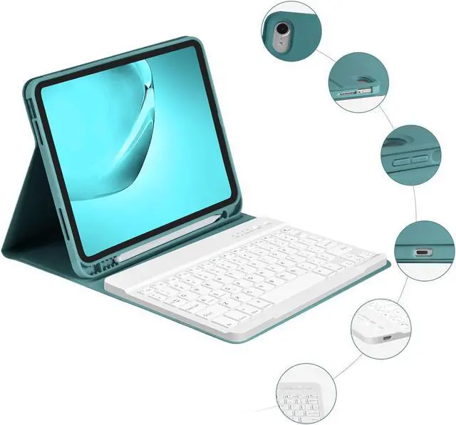 Alt view image 4 of 5 - BQSS for iPad 11th 10th Generation Keyboard Case 11inch-A16 2025 & 10.9" 2022,Slim Smart Keyboard Case for iPad 11th 10th Gen 2022/2025,Detachable Wireless Keyboard,Pencil Holder Dark Green