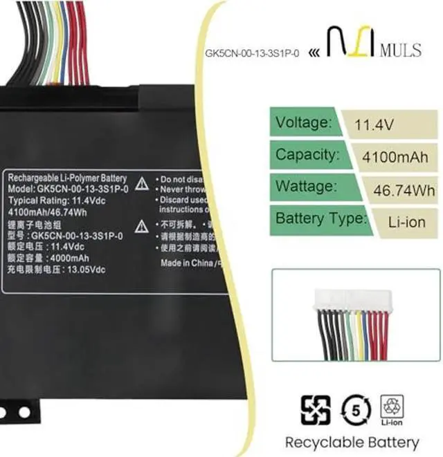 Alt view image 2 of 5 - GK5CN-00-03-13-3S1P-0 Laptop Battery for Getac TONGFANG GK5CN4Z GK5CN4X Schenker XMG Neo 15 MECHREVO X8Ti MAINGEAR Vector 15 Medion X6805 MACHENIKE T90 Plus Hasee Z7M-KP7Z Evoo EG-LP4-BK Gaming 11.4V