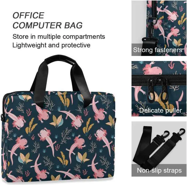 Alt view image 4 of 5 - DerlonKaje Axolotl & Sea Weed Aquarium Laptop Case 15.6 inch, Cute Laptop Bag, Waterproof Laptop Sleeve, Laptop Briefcase for Women & Men