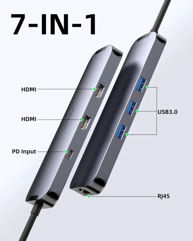 Alt view image 2 of 5 - USB C Hub Docking Station Dual Monitor, USB C to 2 HDMI 4K 60Hz with Ethernet, 100W Charing and USB3.0, USB-C Hub Compatible for HP MacBook Pro Air, 2 HDMI Adapter Type C Laptop Docking Station