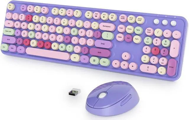 Main image of Fogruaden Purple Keyboard and Mouse Wireless, Retro Typewriter Keyboard, 2.4GHz 104 Keys Full Size Cute Keyboard with Number Pad, Purple Colorful Keyboard with Round Keycap for Windows PC Laptop