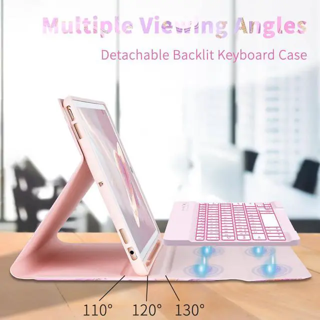Alt view image 4 of 5 - FUWANG Keyboard Case for iPad 9th 8th 7th Generation 10.2 inch, Detachable 7 Colors Backlit for iPad 9th Generation Case with Keyboard, Keyboard Case for iPad Pro 10.5"/Air 3rd Gen, with Pencil Holder