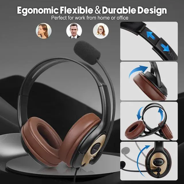 Alt view image 2 of 5 - emaiker Overhead USB Noise Canceling Headset with Microphone, Over-Ear Stereo USB Computer Headphones with Mic for Office Call Center Work Teams Zoom Webex Skype Conference Dictation Telework