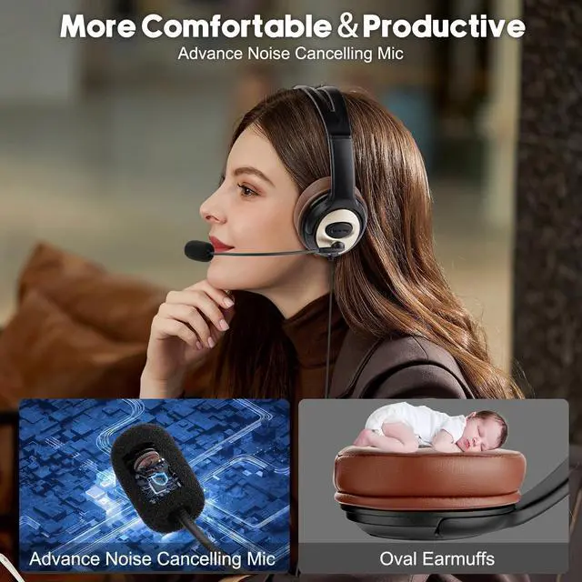 Alt view image 5 of 5 - emaiker Overhead USB Noise Canceling Headset with Microphone, Over-Ear Stereo USB Computer Headphones with Mic for Office Call Center Work Teams Zoom Webex Skype Conference Dictation Telework