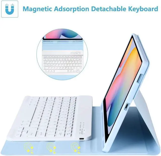 Alt view image 3 of 5 - Keyboard Case for Samsung Galaxy Tab S6 Lite 10.4 Inch 2022/2020, Galaxy Tab S6 Lite SM-P610/P613/P615/P619 Tablet Cover Case with Detachable Wireless Keyboard S Pen Holder, Blue