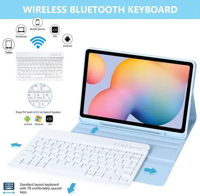 Alt view image 4 of 5 - Keyboard Case for Samsung Galaxy Tab S6 Lite 10.4 Inch 2022/2020, Galaxy Tab S6 Lite SM-P610/P613/P615/P619 Tablet Cover Case with Detachable Wireless Keyboard S Pen Holder, Blue