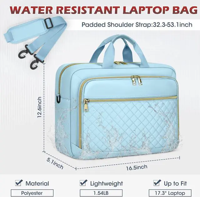 Alt view image 2 of 5 - NEWHEY Laptop Bag 17.3 Inch Laptop Briefcase for Women Men Waterproof Shoulder Messenger Bag Large Computer Bag for Business Office Work College, Blue