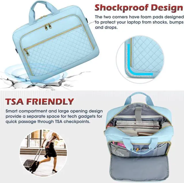 Alt view image 4 of 5 - NEWHEY Laptop Bag 17.3 Inch Laptop Briefcase for Women Men Waterproof Shoulder Messenger Bag Large Computer Bag for Business Office Work College, Blue