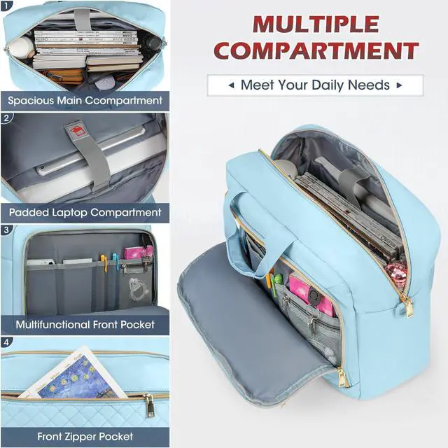 Alt view image 3 of 5 - NEWHEY Laptop Bag 17.3 Inch Laptop Briefcase for Women Men Waterproof Shoulder Messenger Bag Large Computer Bag for Business Office Work College, Blue
